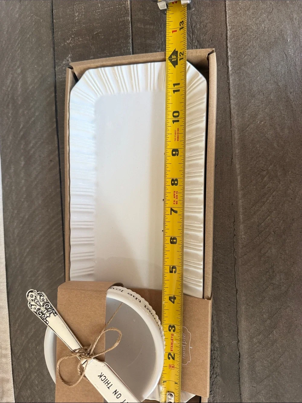 Mud Pie Ceramic Serving Tray & Butter Knife Set - White